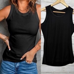 Black Ribbed High Neck Tank Top Large